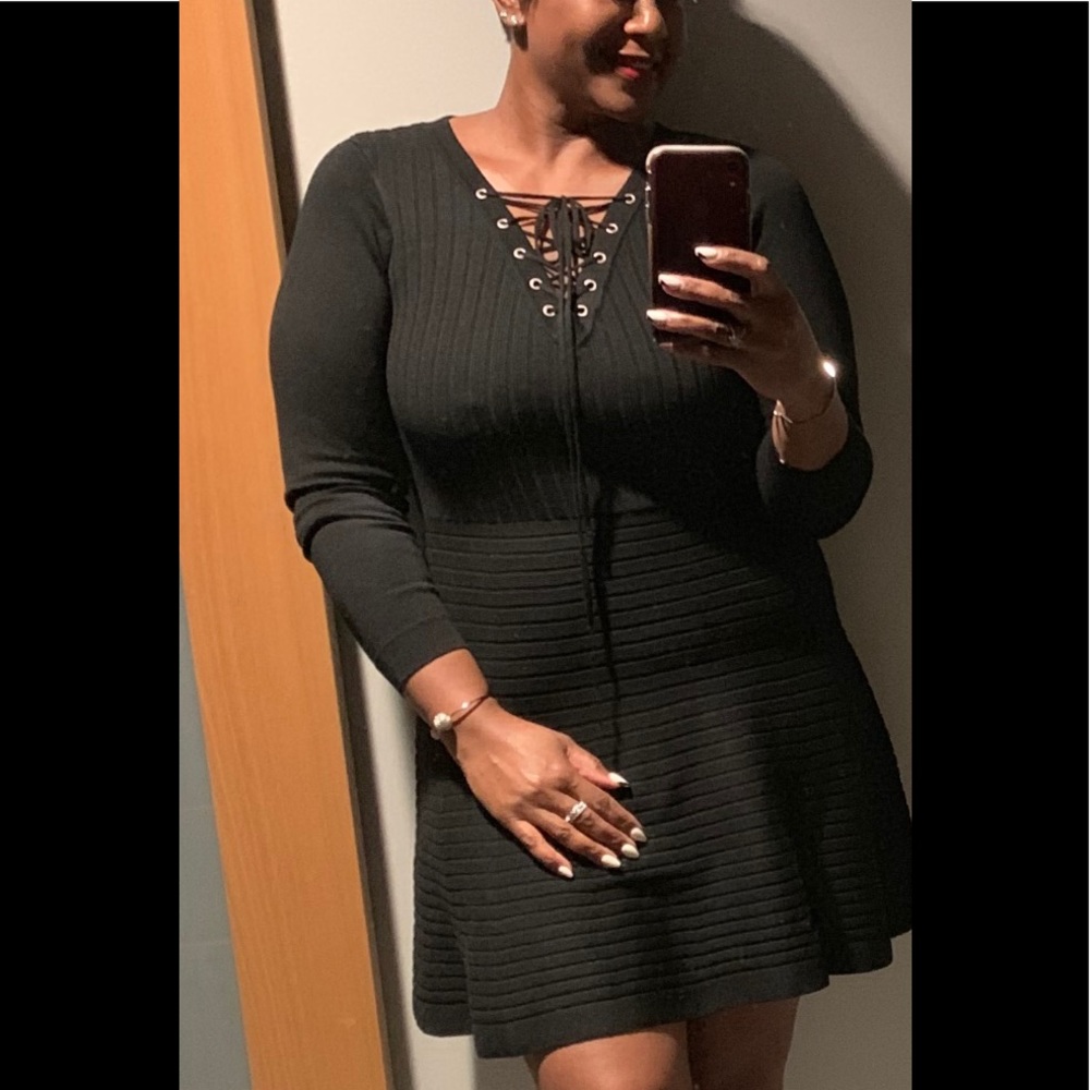 LITTLE BLACK TIE FRONT SWEATER DRESS